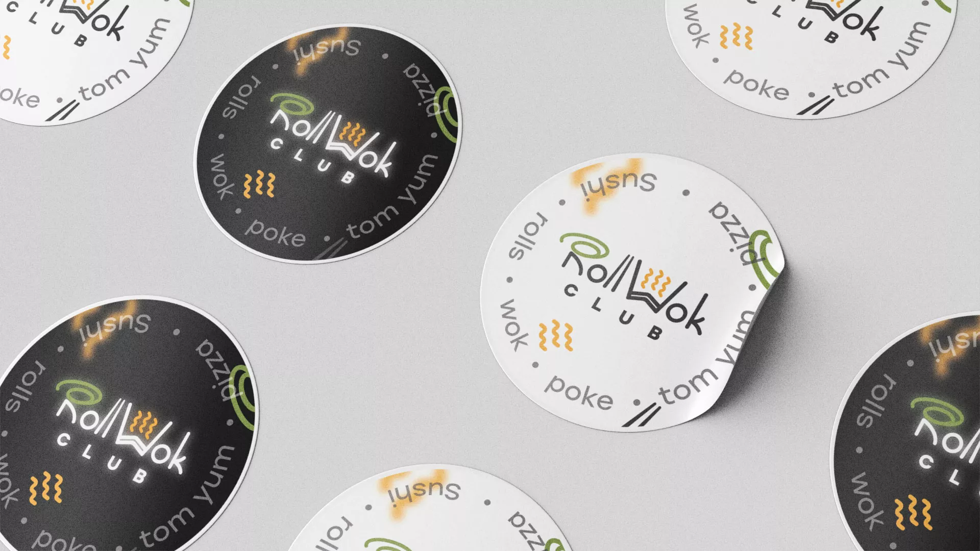 Разработка наклеек для суши-бара «Roll Wok Club» в Николаевске